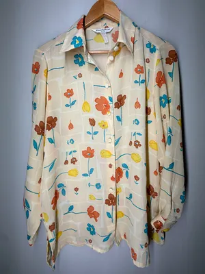 90s Vintage Beverly Rose Floral Button Up Blouse Retro Mod‎ Scandinavian thumbnail 2