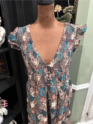 Anthropologie “Peregrine” Patchwork Midi Dress – Smocked Bodice – Size Medium thumbnail 3