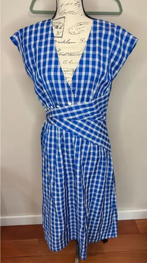 Sea New York Blue Gingham Midi Dress Sz 6 thumbnail 1