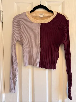 Find Me Now‎ Free People Bowie Color Block Dark Mauve Long Sleeve Shirt Medium thumbnail 2