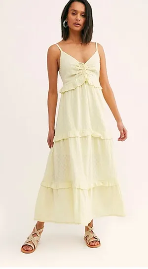 Free People Pale Yellow Tiered Maxi Dress thumbnail 1