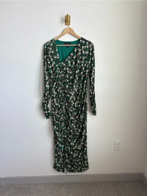 ELOQUII Green Abstract Print Ruched Midi Maxi Dress Long Sleeve Size 18 thumbnail 2