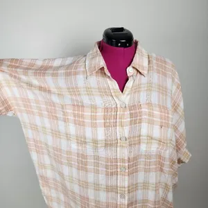 American Eagle Linen Blend Oversized Plaid Shirt thumbnail 8
