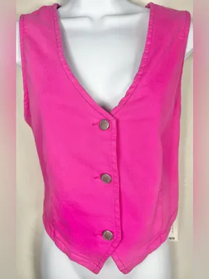 Judy Blue Pink Denim Stretchy Waistcoat Vest Size Medium thumbnail 7