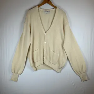 Peruvian Connection 100% Alpaca Handmade Cream V-Neck Cardigan Sweater XL thumbnail 1