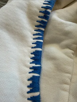 Madhappy Medium Cream Heavy Hoodie with Blue stitching and screen printed logo thumbnail 4