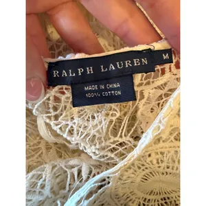 Ralph Lauren Crochet Lace Dress Women Medium Ivory Short Sleeve Shift Mini Retro thumbnail 9