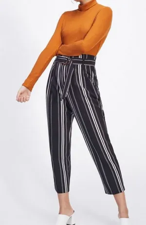 Miss Selfridge Black Mono Striped Paperbag Trouser thumbnail 1