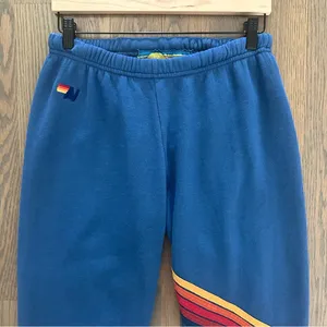Aviator Nation Stripe Sweatpants in Ocean Blue with Red, Orange, Yellow Large thumbnail 8