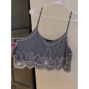 Miss Selfridge Grey Beaded Mesh Crop Cami Top Scalloped Sequin Festival Size 16 thumbnail 2
