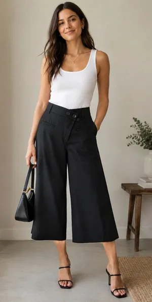 COS Wide Leg Culottes Women 4 Black Linen Blend Crop Pants thumbnail 1