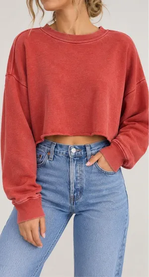 BDG Cropped Sweatshirt Medium Coral Red Raw Hem Oversized Pullover thumbnail 1