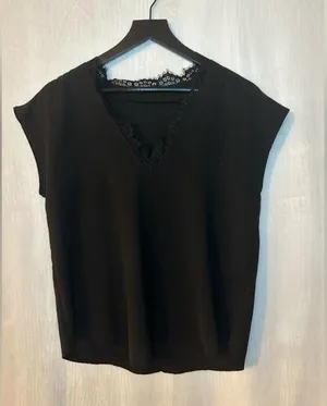 Loft Black tank tee with lace neckline- size small- business casual thumbnail 2