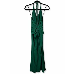 NEW Lulus Zaniya Emerald Green Ruched Halter Open Back Mermaid Maxi Dress XS thumbnail 8