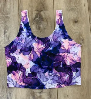 Purple & Pink Abstract Print Crop Athletic Tank Top thumbnail 1