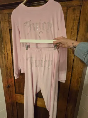 Juicy Couture Pink Velvet Logo-Studded Track Pants And Top Large thumbnail 6