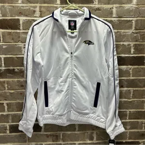 NFL BALTIMORE RAVENS White Light Weight Track Jacket Coat Bling Womens Medium thumbnail 3
