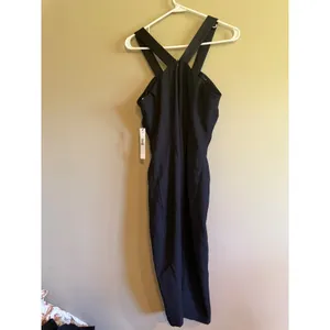 Maggy London Black Crisscross Halter Ruched Midi Cocktail‎ Dress GSM40M Womens 4 thumbnail 5