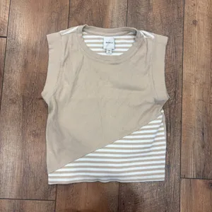 Anthropologie Maeve Womens M Tan Stripe Ribbed Muscle Tank Summer Classic Sporty thumbnail 3
