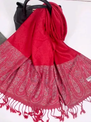 100% Pashmina Red Paisley Shawl Wrap Scarf Soft Woven Fringe | Oversized 68x28" thumbnail 1