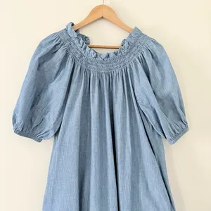 J.Crew Re-Imagined denim flowy dress with a gathered neckline Size S‎ thumbnail 3