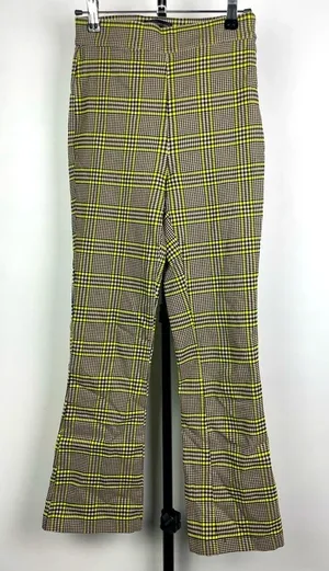 Urban Outfitters Black Green Checked Plaid Cropped‎ Flare Pants thumbnail 1