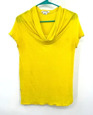 Lacoste size 38 made in Morrocco‎ bright yellow mock neck tee linen blend thumbnail 1