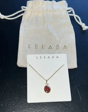 Leeada Gold Plated Red Oval Bezel Gemstone Pendant Necklace Pouch 18-20" Chain thumbnail 1