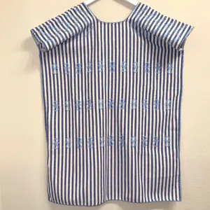 Tuckernuck Sullivan Embroidered Canvas Caftan sz M Blue Stripe Mini Swim‎ Cover thumbnail 5