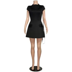 LEAU Cote Cap Sleeves Pocket Mini Dress, Black, Medium thumbnail 10