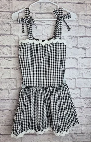 ​21 Saints Black White Gingham 2 Piece Set Ric Rac Scallop Crop Top Skirt Size M thumbnail 1