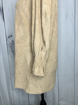 Aryeh Tunic Top Faux Suede Tan Camel V-Neck Smocked Ruffle Cuff Sz L Boho Chic thumbnail 7