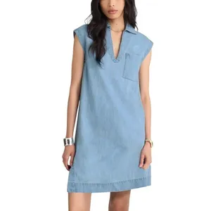 Madewell Chambray Denim Tunic Dress‎ V Neck Sleeveless Shirt Dress Shift Casual thumbnail 2