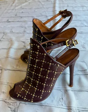 Schutz Slingback Peep-Toe Studded Heels 6B Leather Rocker Going Out Party thumbnail 1