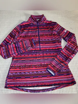 Nike Pro Dri-FIT Womens XL Half Zip Pullover Pink Purple Geometric Stripe Top thumbnail 2