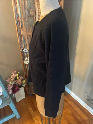 Old Navy Black Crewneck Long Sleeve Waffle Henley Tee | Size Medium thumbnail 4