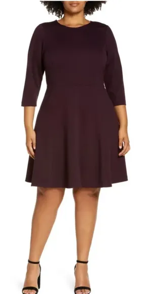Eliza J Purple A Line 3/4 Sleeve Fit and Flare Dress Size 6 NWT thumbnail 1