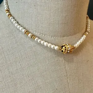 Faux pearl gold tone beaded necklace thumbnail 2