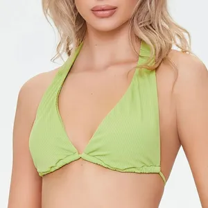 Forever 21 Lime Green Triangle Ribbed Bikini Top L thumbnail 1