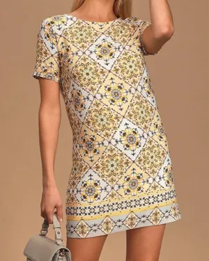Lulus 💛Dandy Lion Yellow Print Shift Dress Size small💛 thumbnail 3