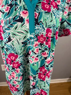 Lilly Pulitzer Teal Floral Polo Top Golf thumbnail 3