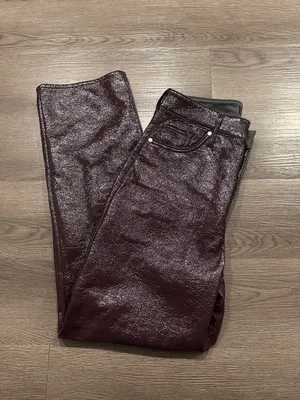 Express deep burgundy/plum faux leather straight leg pants thumbnail 4