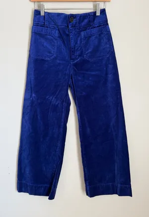 Maeve Anthro Colette Pants Women 26 Purple Blue Velvet Corduroy Wide Leg Crop thumbnail 1