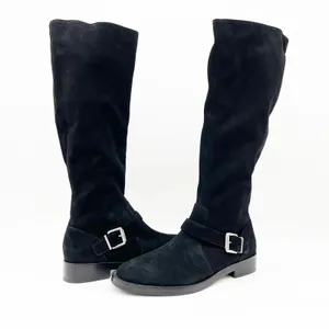 NEW Schutz Luidi Womens‎ 7 Buckled Suede Leather Knee Boot Black Side Zip thumbnail 2