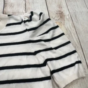 Dokotoo Womens Striped Puff Sleeve Knit Top Black White‎ Short Sleeve Sweater L thumbnail 3