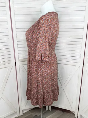 Loft Ditsy Floral Print Tiered‎ Babydoll Dress Rust Orange 12 Boho Cottagecore thumbnail 2
