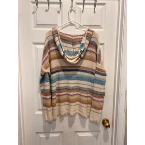 Natural Reflections Womens XL Striped Knit Hoodie V-Neck Baja Sweater Multicolor thumbnail 5