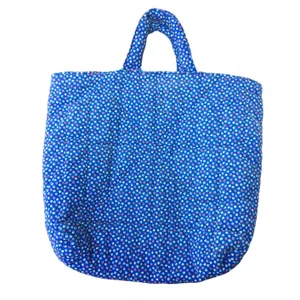 Vintage Handmade Star Quilt Square Quilted Calico Tote Handbag Red White Blue thumbnail 2
