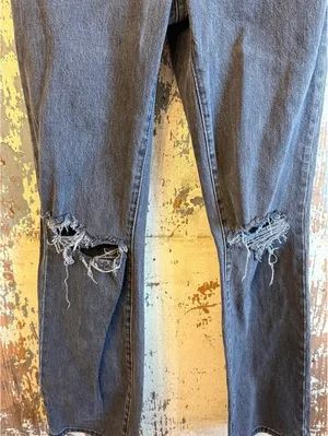 Rolla's High-Rise straight-leg women's jeans washed black distressed, size 27 thumbnail 3