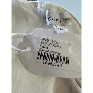 Louna White Bodycon Peasant Mini Dress LARGE Bridal Cotton Corset Cottage $160 thumbnail 12